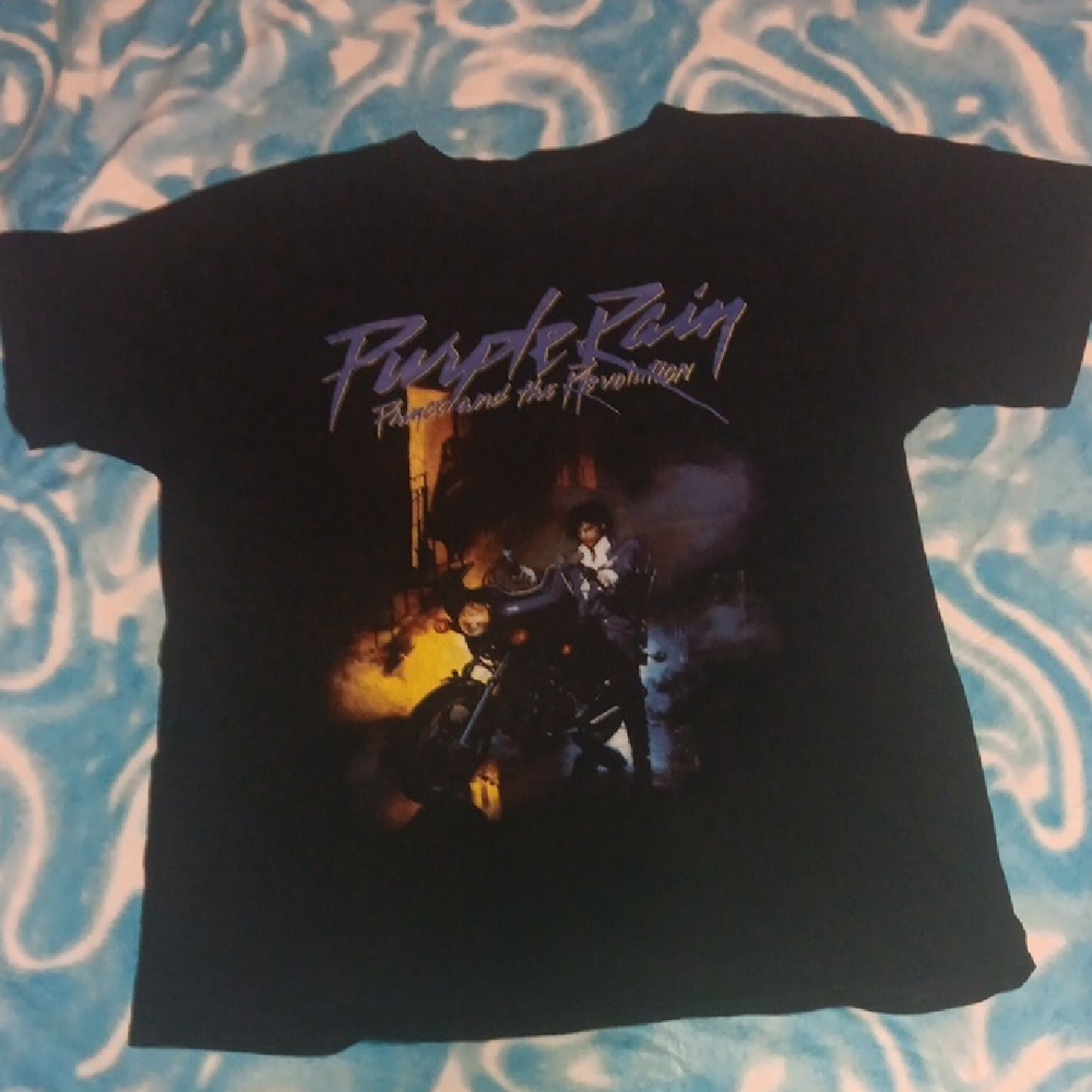 Black Graphic Tee with Purple Rain Design